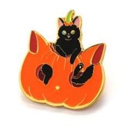 Pin. Halloween Pumpkin Black Cat Enamel. Compoco
